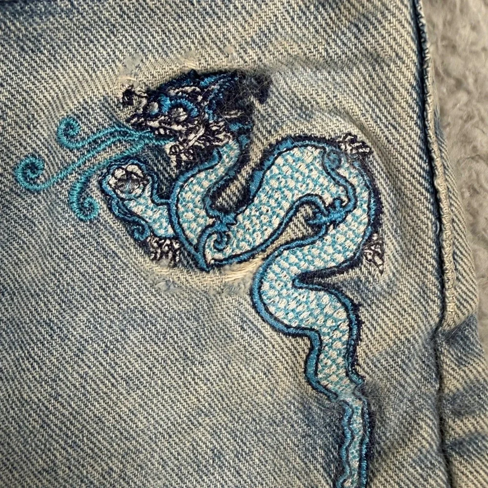 Zana di Jeans Women's 18 Denim Shorts‎ Blue Dragon Embroidered High Rise Y2K